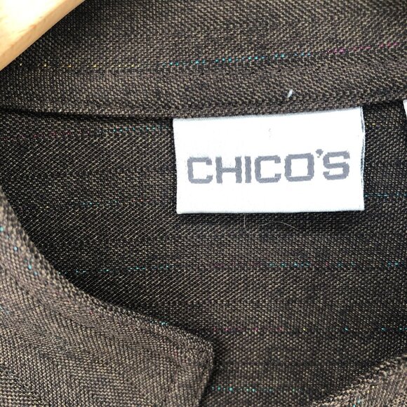 Chicos Jacket Women 2 US Large Brown Shimmer Stripes Button Up Office Pocket* - Picture 5 of 10